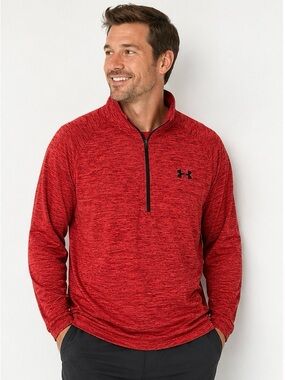 Under Armour HeatGear 1/4 Zip Pullover Men XXL Orange Heather Loose Fit Athletic